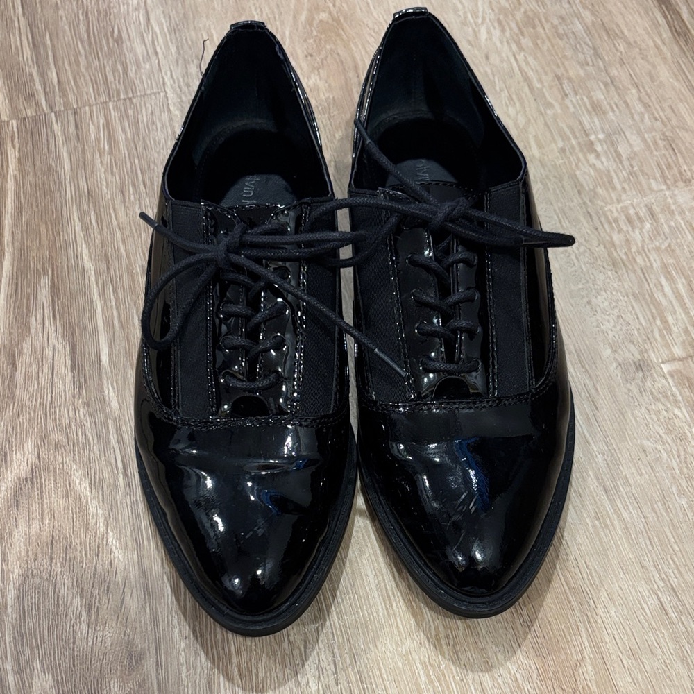Calvin Klein Women Della Black Patent Leather Oxfords Shoes